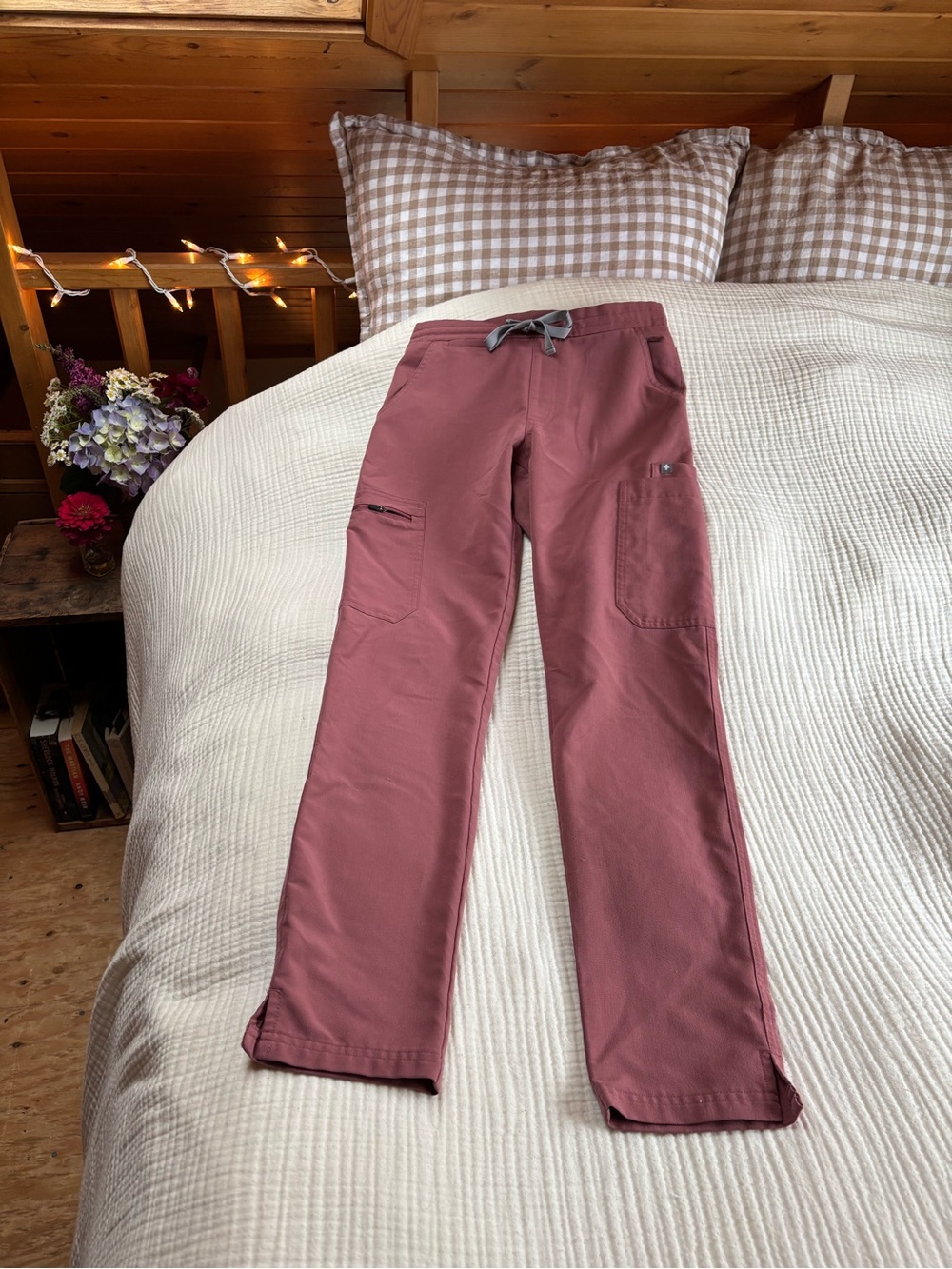 FIGS Women's Rose-Mauve Cargo Scrub Pants
